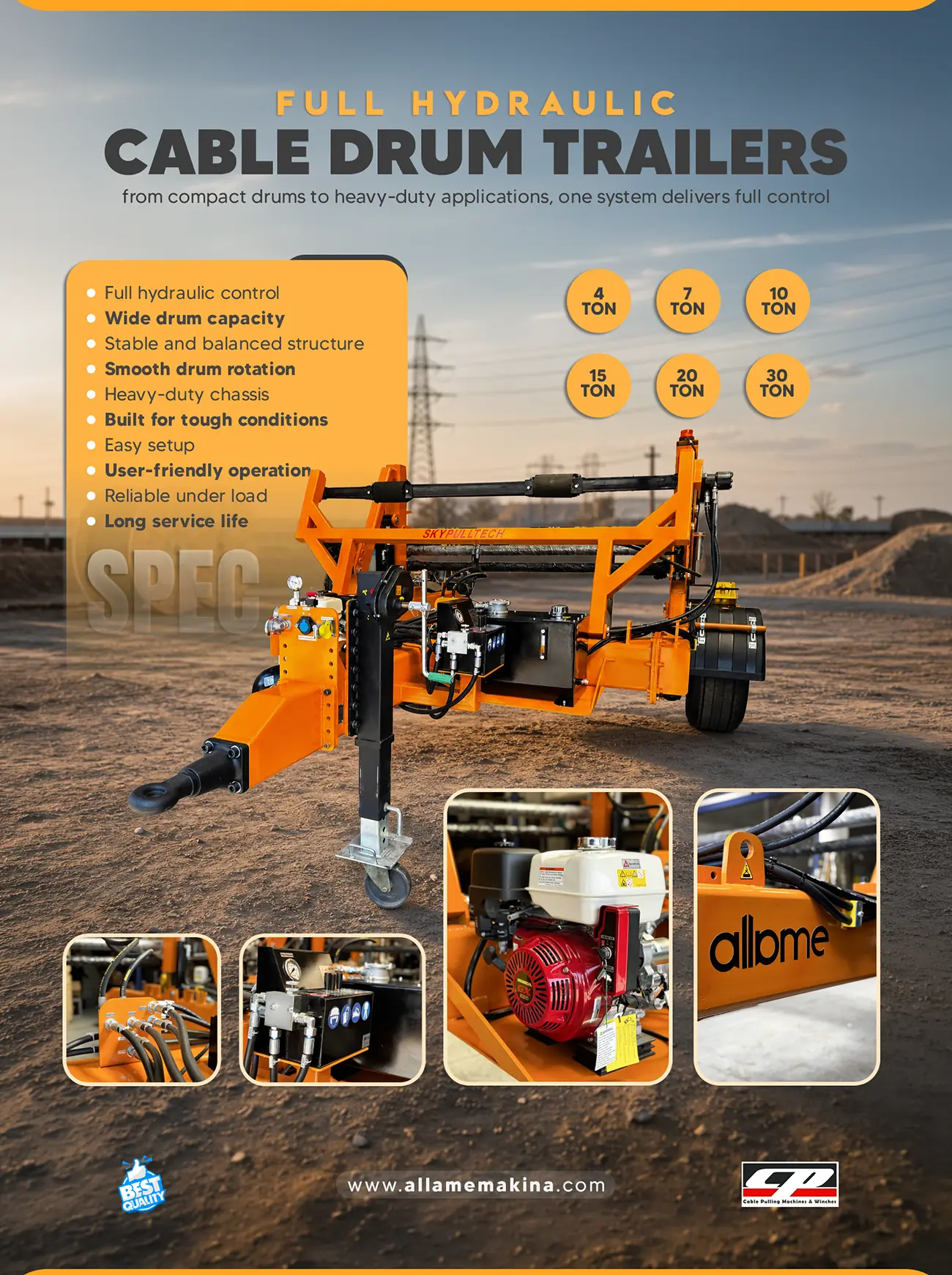 Full Hydraulic Cable Drum Trailers